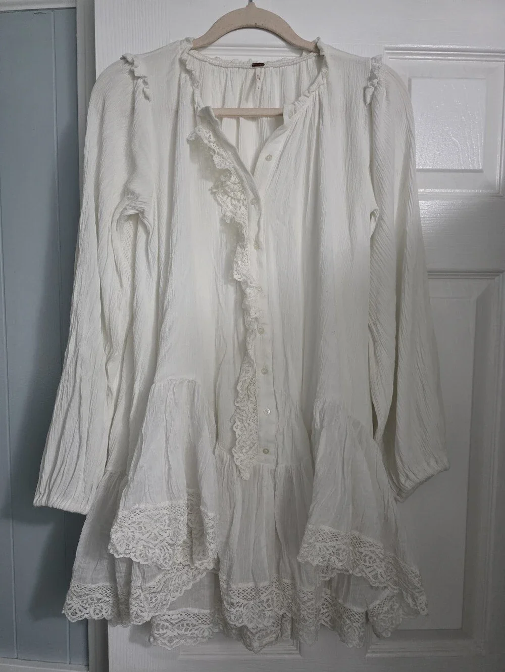FREE PEOPLE JEANNETTE Ivory Edwardian Regency Lace Tunic Dress Darcy Boho